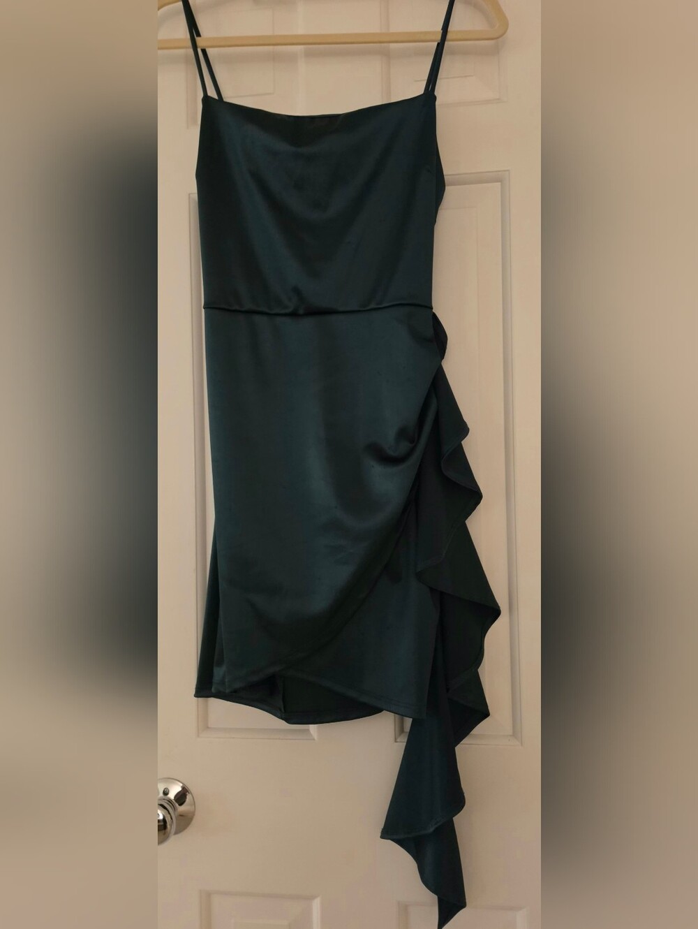 Windsor Dark Green Satin High-Low Mini Dress Size L